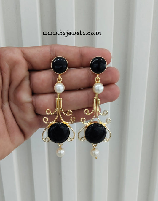 Black Mother Of Pearl Bollywood Jombi Earrings