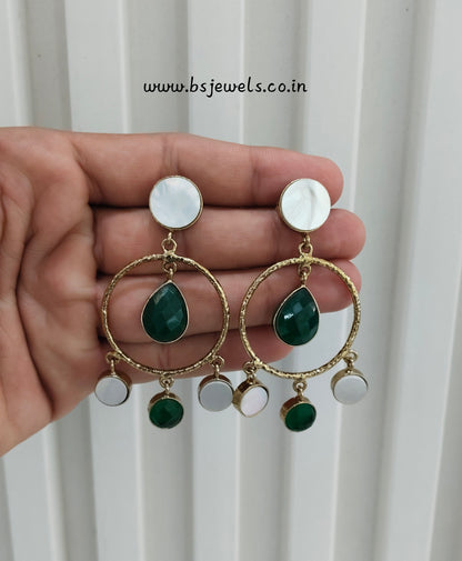 Green Mother Of Pearl Bollywood Jombi Earrings