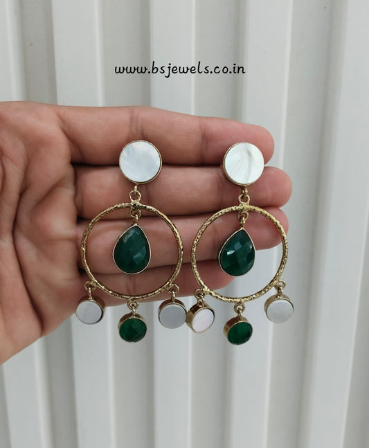 Green Mother Of Pearl Bollywood Jombi Earrings