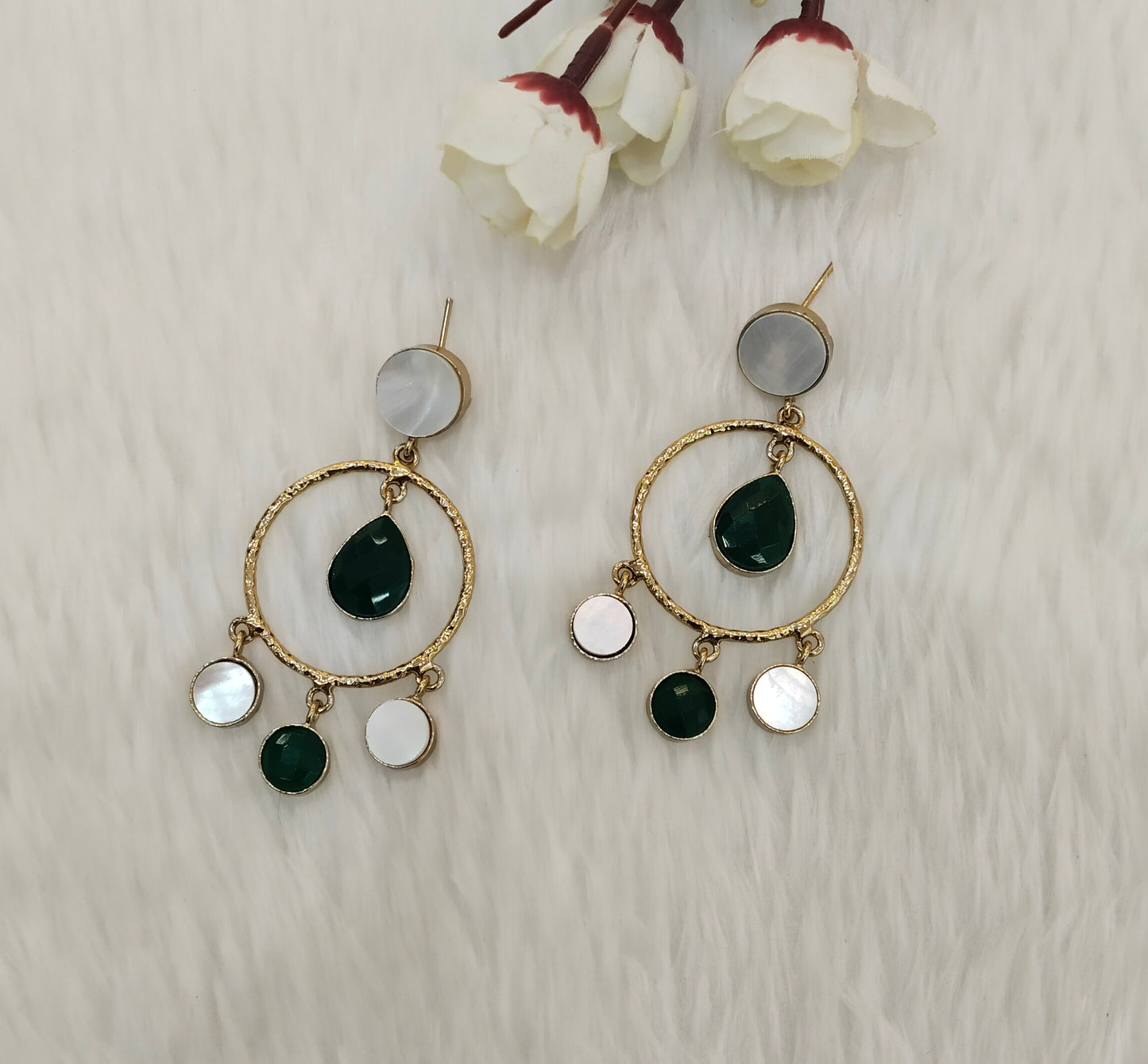 Green Mother Of Pearl Bollywood Jombi Earrings