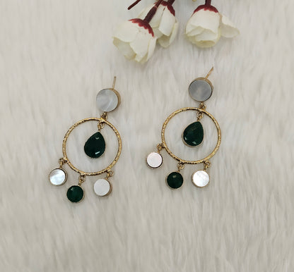 Green Mother Of Pearl Bollywood Jombi Earrings