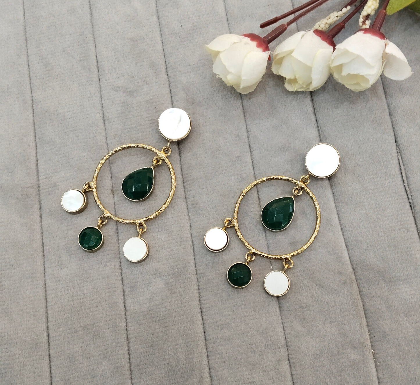 Green Mother Of Pearl Bollywood Jombi Earrings