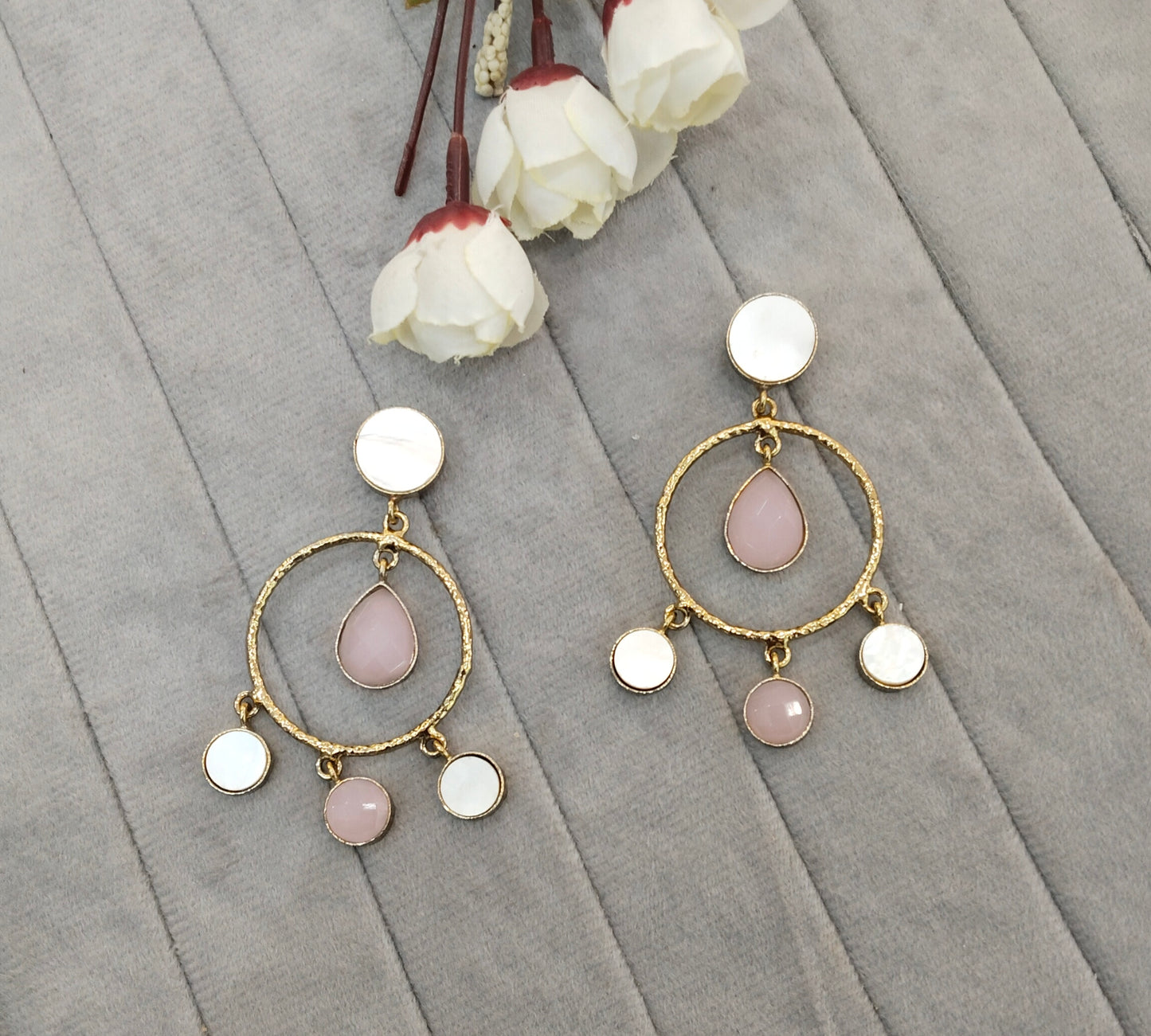Pink Mother Of Pearl Bollywood Jombi Earrings