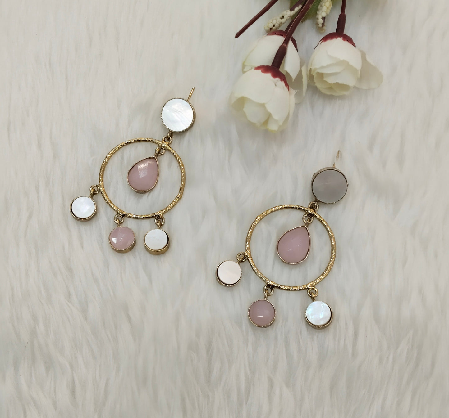 Pink Mother Of Pearl Bollywood Jombi Earrings