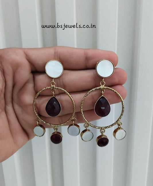 Maroon Mother Of Pearl Bollywood Jombi Earrings