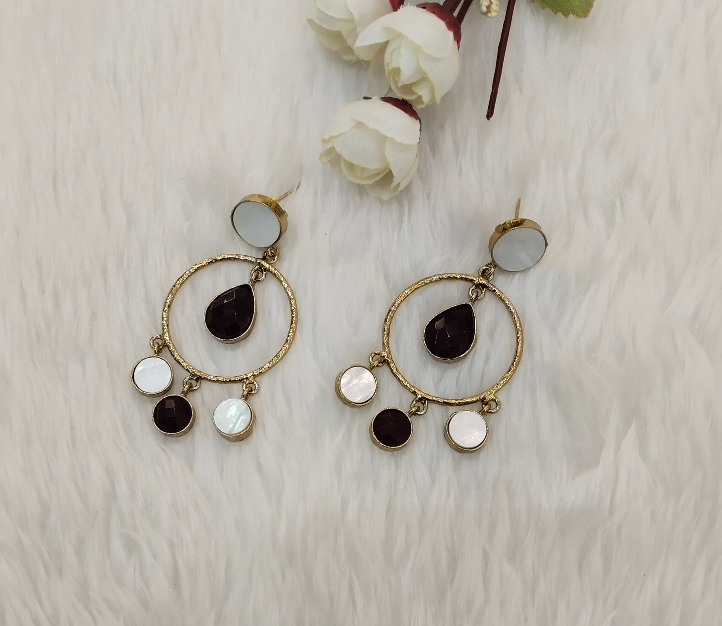 Maroon Mother Of Pearl Bollywood Jombi Earrings