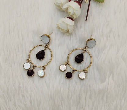 Maroon Mother Of Pearl Bollywood Jombi Earrings