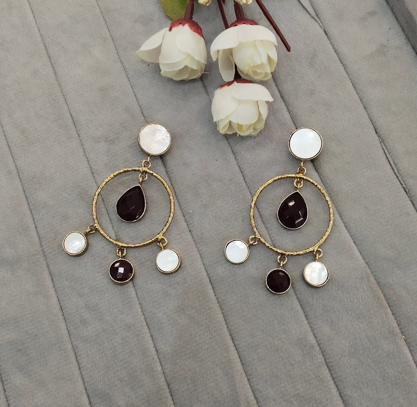 Maroon Mother Of Pearl Bollywood Jombi Earrings