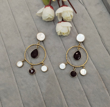 Maroon Mother Of Pearl Bollywood Jombi Earrings