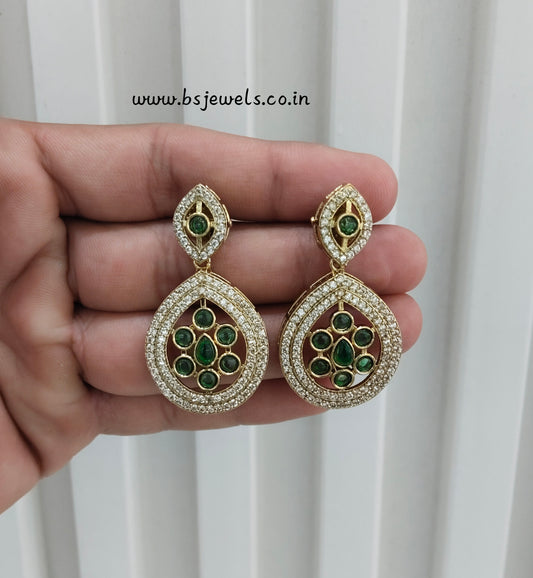 Green Moissanite Kundan Bollywood Jombi Earrings