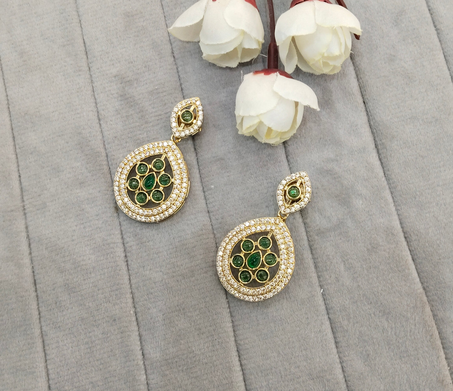 Green Moissanite Kundan Bollywood Jombi Earrings