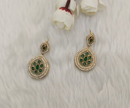 Green Moissanite Kundan Bollywood Jombi Earrings