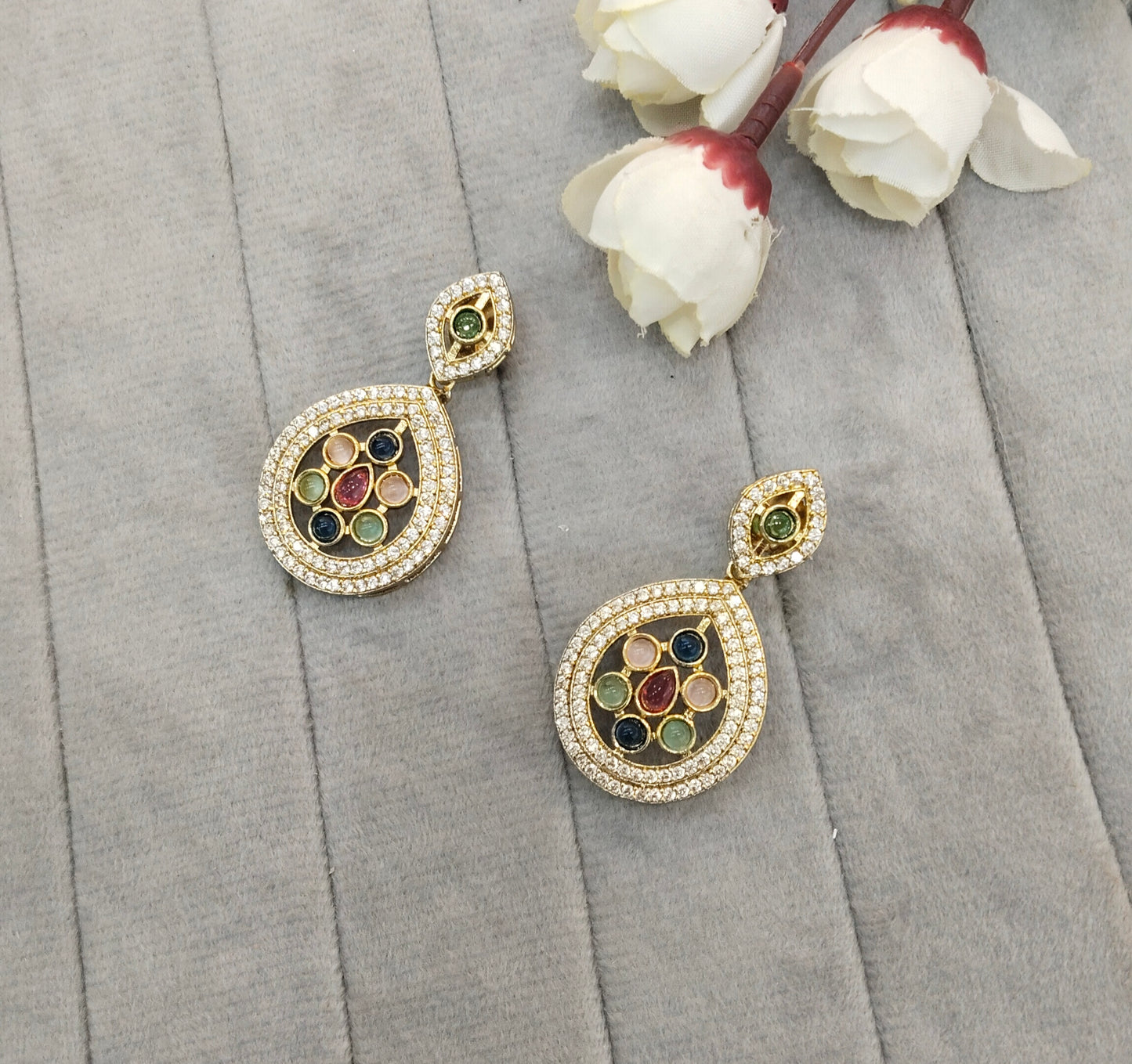 Multi Color Moissanite Kundan Bollywood Jombi Earrings