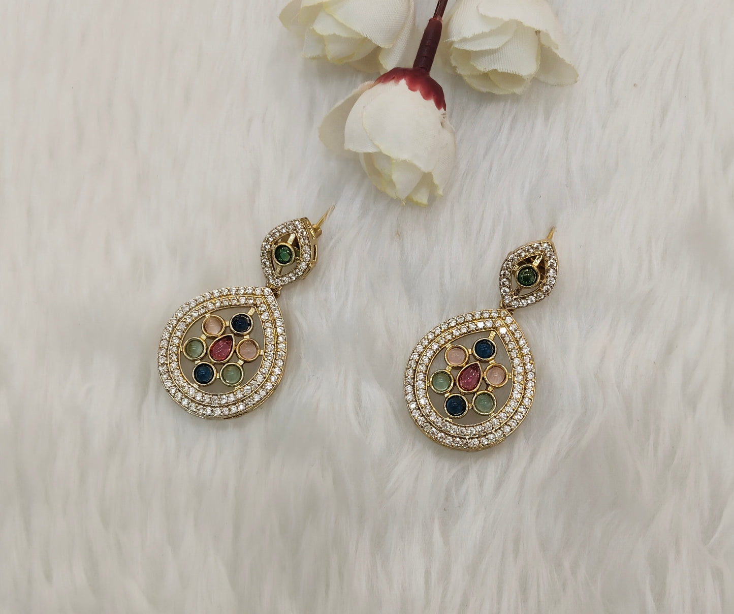 Multi Color Moissanite Kundan Bollywood Jombi Earrings