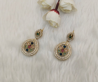 Multi Color Moissanite Kundan Bollywood Jombi Earrings