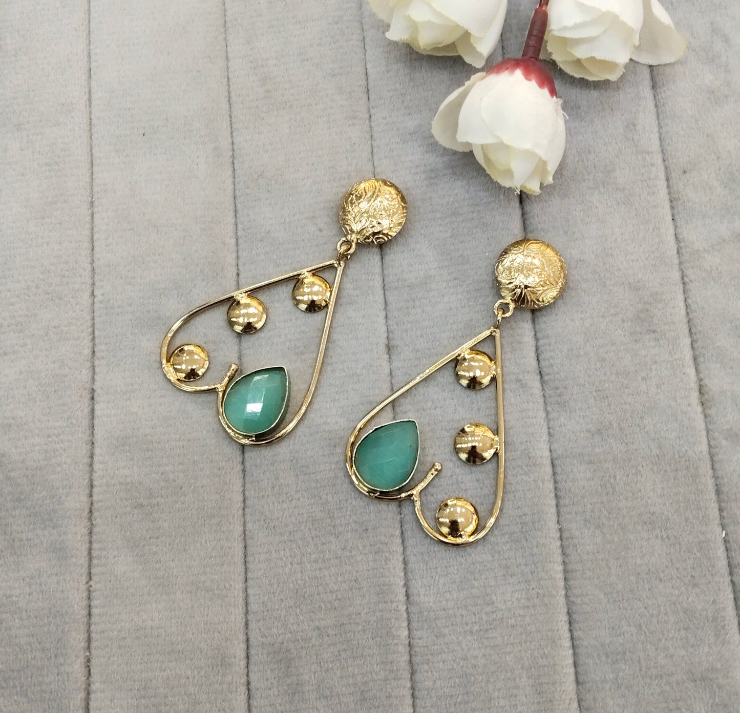 Sea Green Moissanite Kundan Bollywood Jombi Earrings