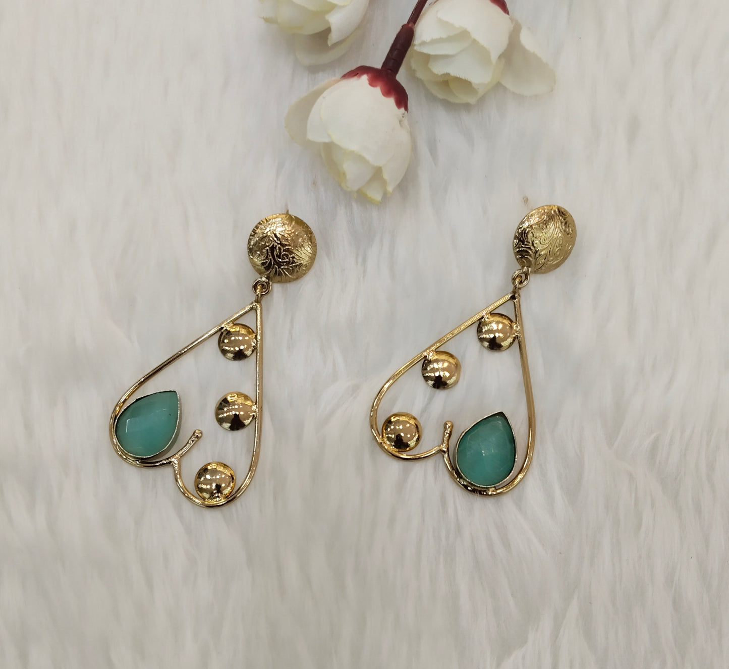 Sea Green Moissanite Kundan Bollywood Jombi Earrings