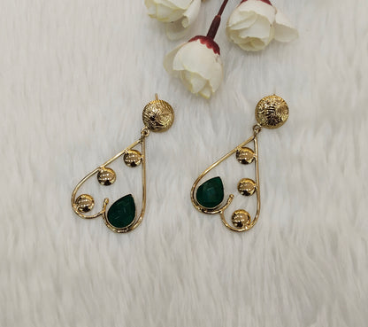 Green Moissanite Kundan Bollywood Jombi Earrings