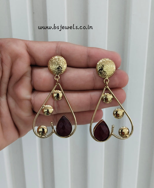 Maroon Moissanite Kundan Bollywood Jombi Earrings