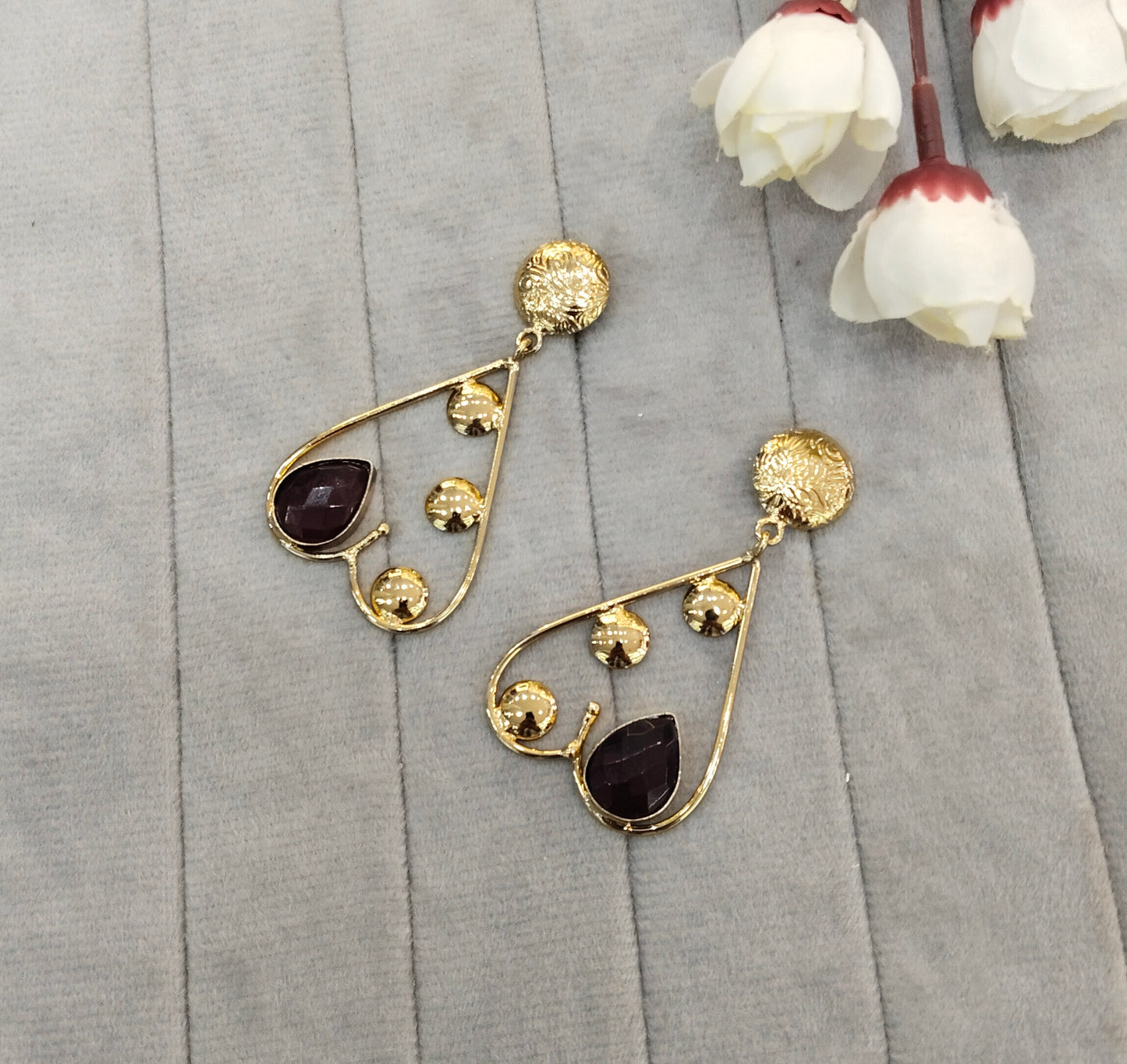 Maroon Moissanite Kundan Bollywood Jombi Earrings