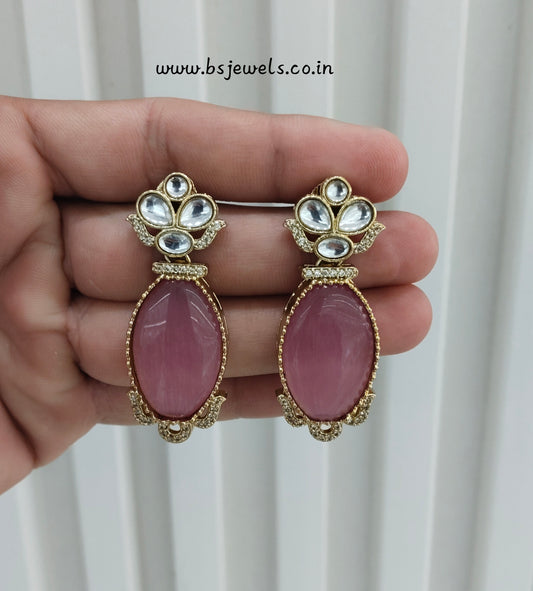 Pink Moissanite Kundan Bollywood Jombi Earrings