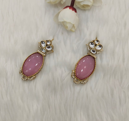 Pink Moissanite Kundan Bollywood Jombi Earrings