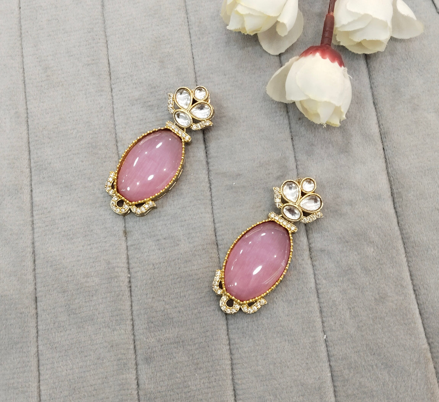 Pink Moissanite Kundan Bollywood Jombi Earrings