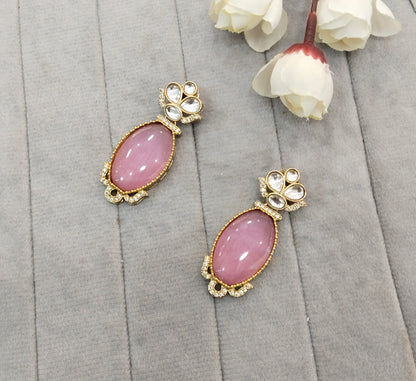 Pink Moissanite Kundan Bollywood Jombi Earrings