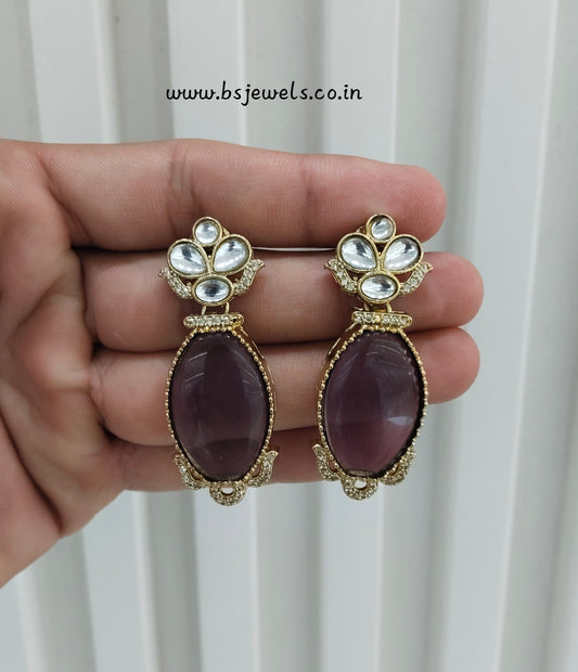 Purple Moissanite Kundan Bollywood Jombi Earrings