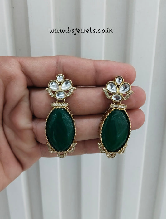 Green Moissanite Kundan Bollywood Jombi Earrings