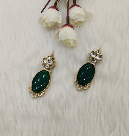 Green Moissanite Kundan Bollywood Jombi Earrings