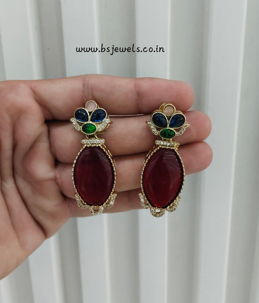 Multi Color Moissanite Kundan Bollywood Jombi Earrings