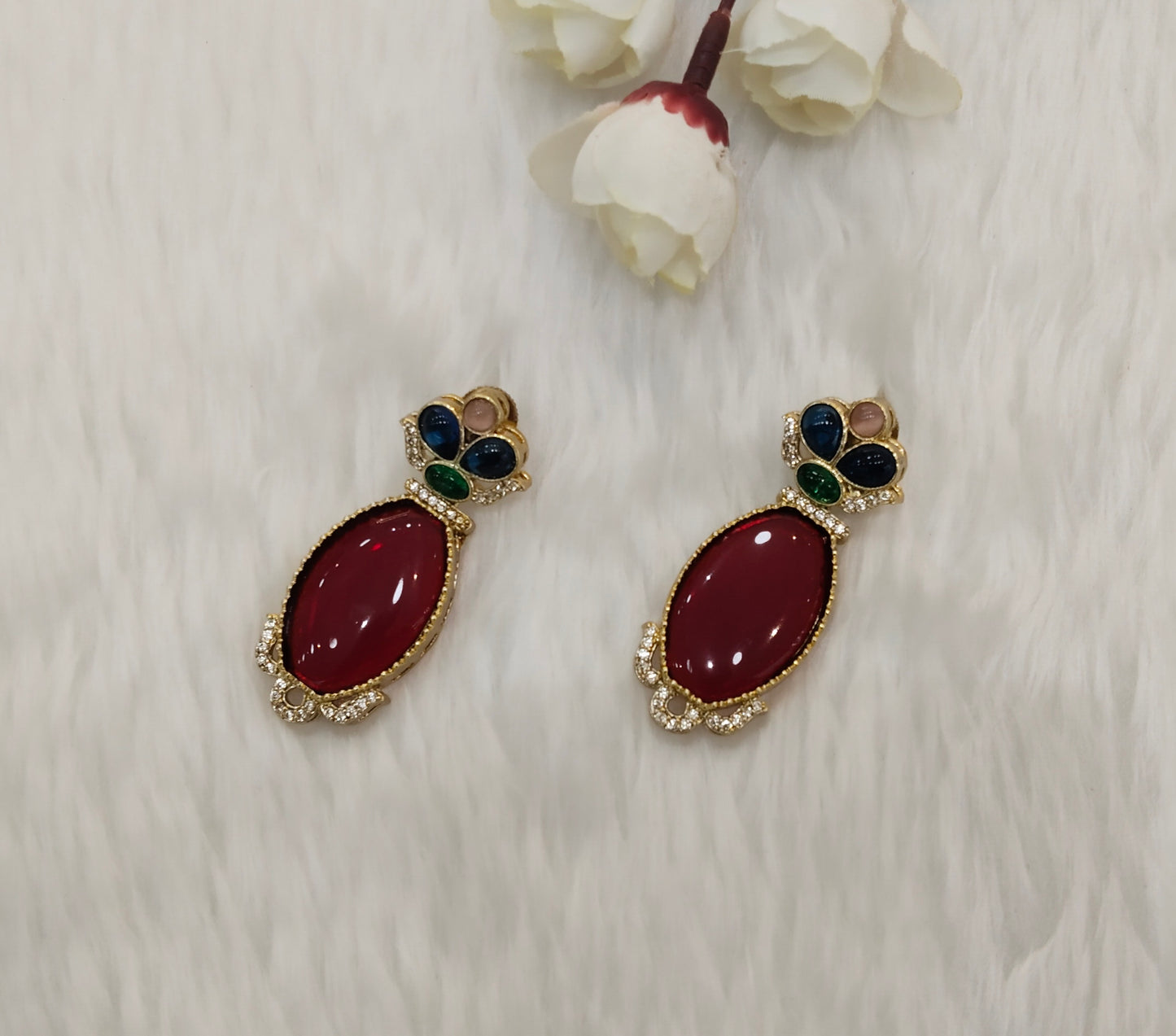 Multi Color Moissanite Kundan Bollywood Jombi Earrings