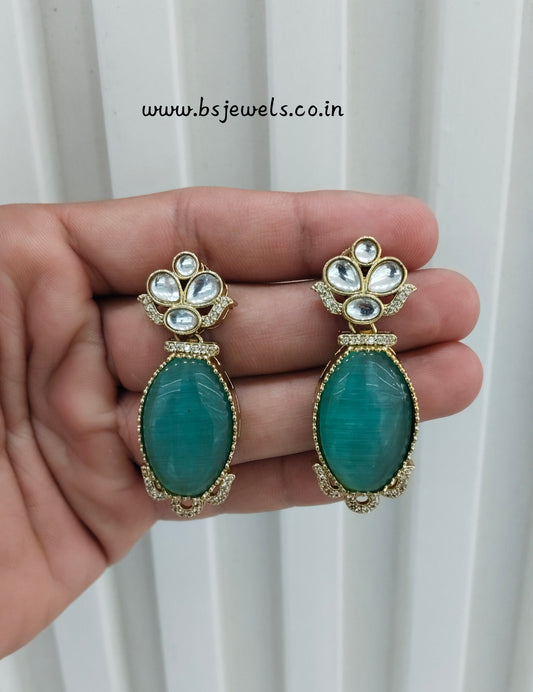 Sea Green Moissanite Kundan Bollywood Jombi Earrings