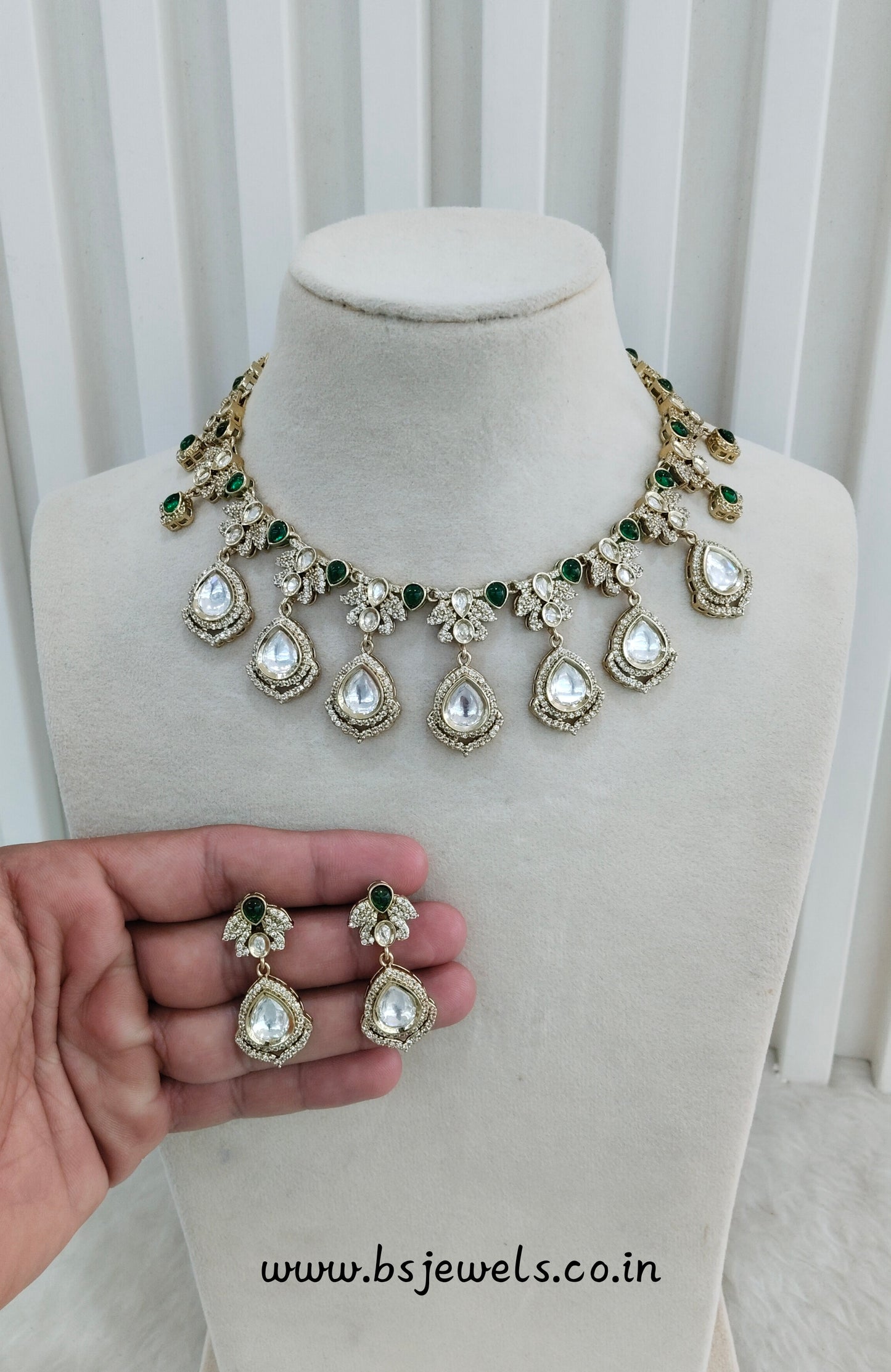 Green Gold Moissanite Kundan Necklace Jewellery Szunki Set