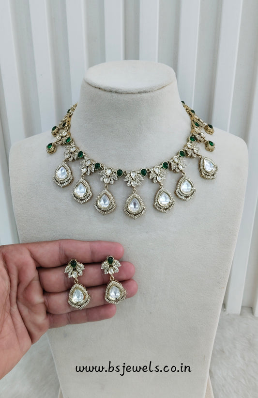 Green Gold Moissanite Kundan Necklace Jewellery Szunki Set