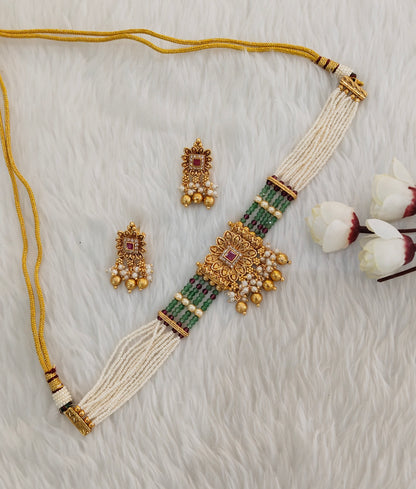Ruby Sage Green Gold Polki Choker Jewellery Udham Set