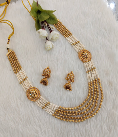 Gold Polki Long Layered Necklace Jewellery Udham Set