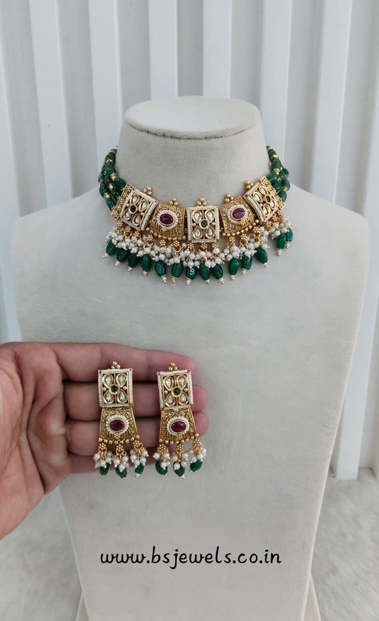 Ruby Green Gold Polki Necklace Jewellery Udham Set