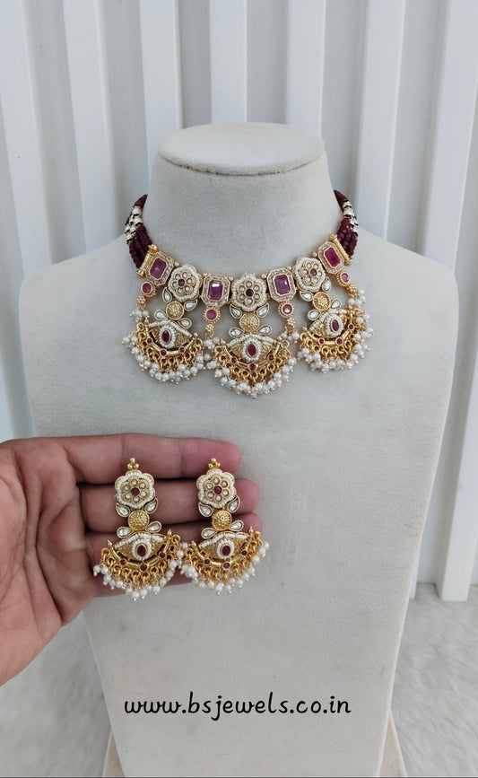 Ruby Gold Polki Necklace Jewellery Udham Set