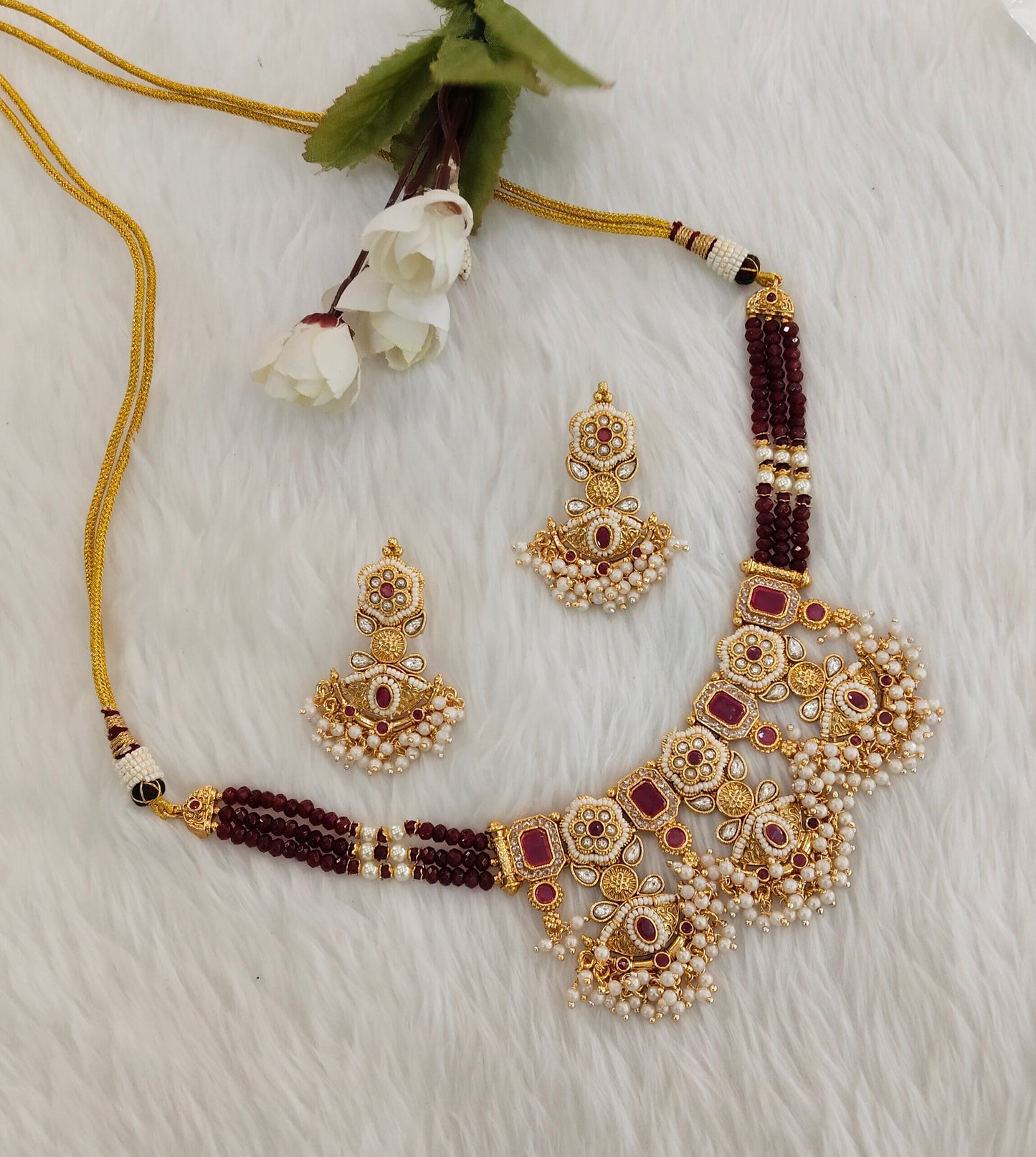 Ruby Gold Polki Necklace Jewellery Udham Set