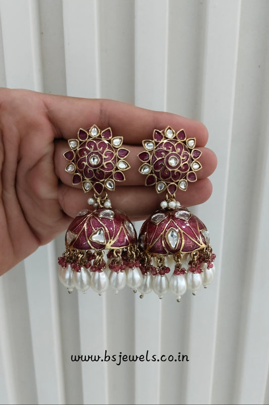 Purple Antique Gold Stud Bollywood Shota Earrings