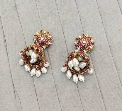 Purple Antique Gold Stud Bollywood Shota Earrings