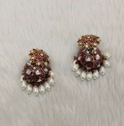Purple Antique Gold Stud Bollywood Shota Earrings