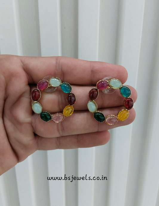 Multi Color Antique Gold Stud Bollywood Shota Earrings