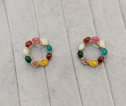 Multi Color Antique Gold Stud Bollywood Shota Earrings