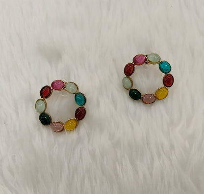 Multi Color Antique Gold Stud Bollywood Shota Earrings