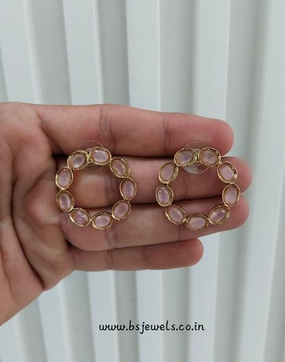 Pink Antique Gold Stud Bollywood Shota Earrings