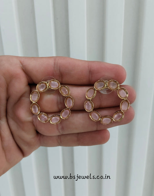 Pink Antique Gold Stud Bollywood Shota Earrings