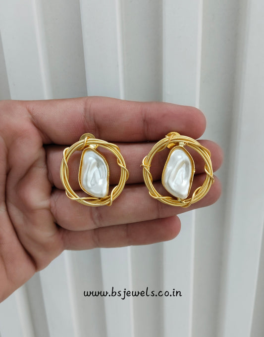 White Gold Mother Of Pearl Bollywood Bhullar Earrings